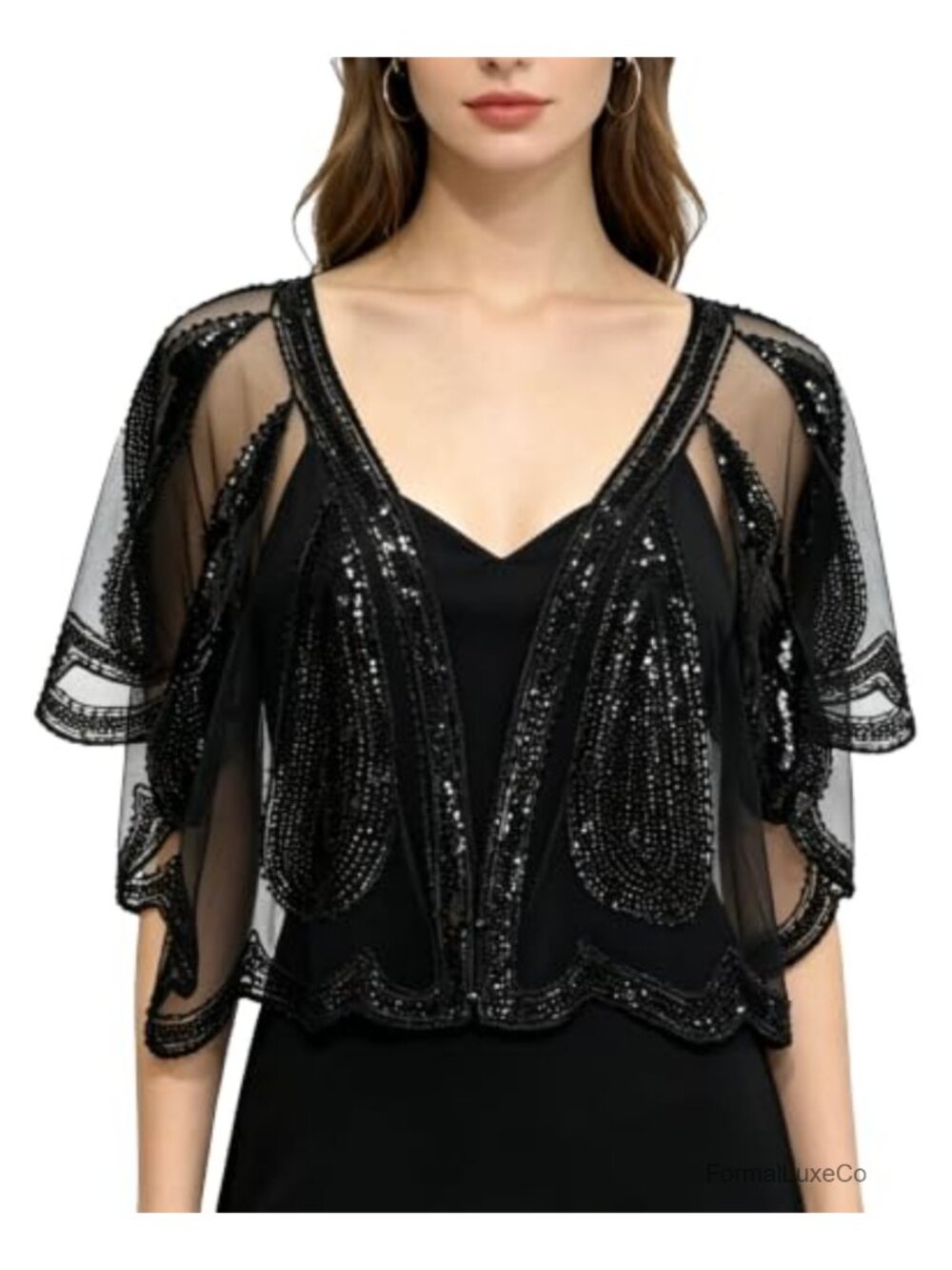Women's Sequin Beaded Cape Shawl Mesh Evening Wrap One Size